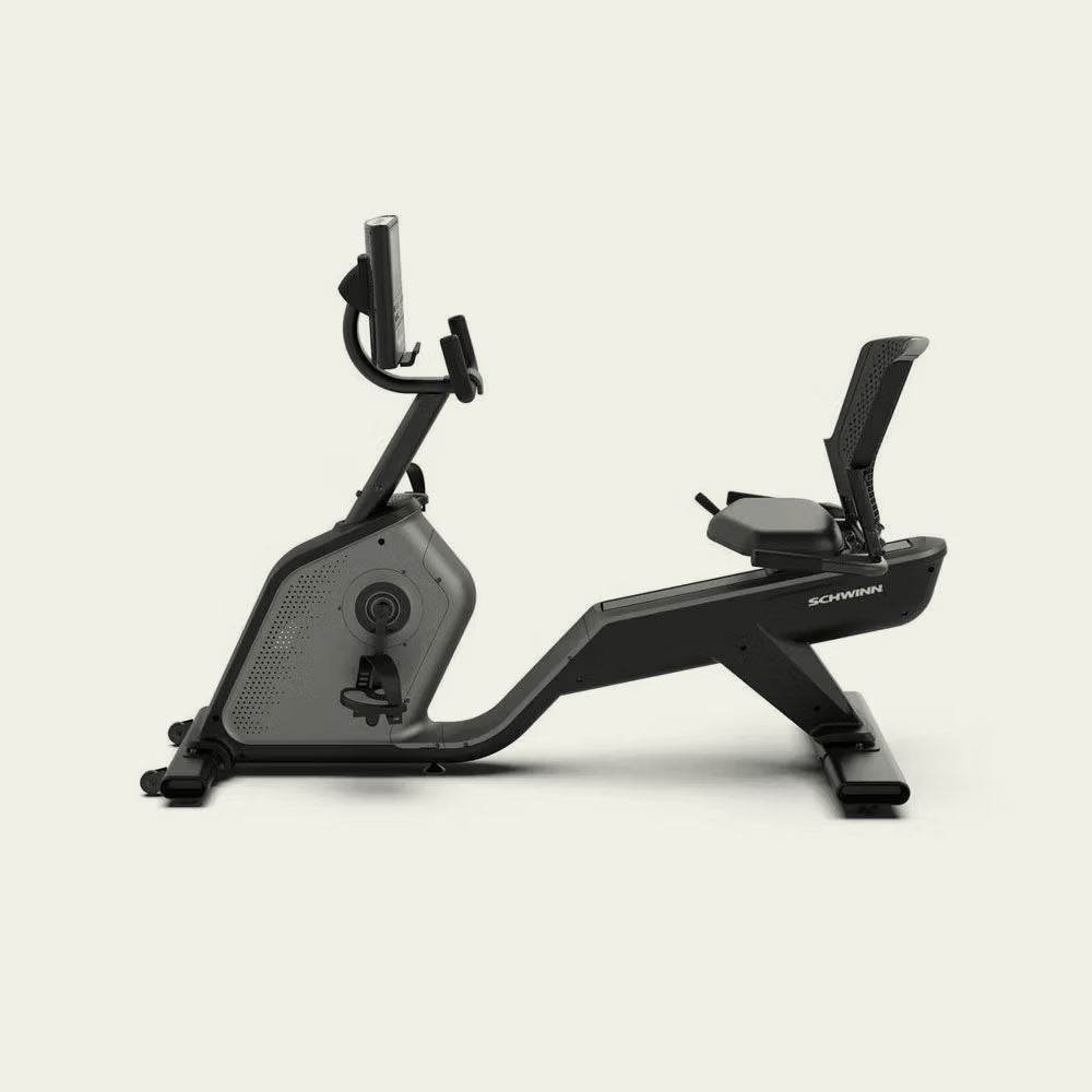 Recumbent exercise bike on a light gray background