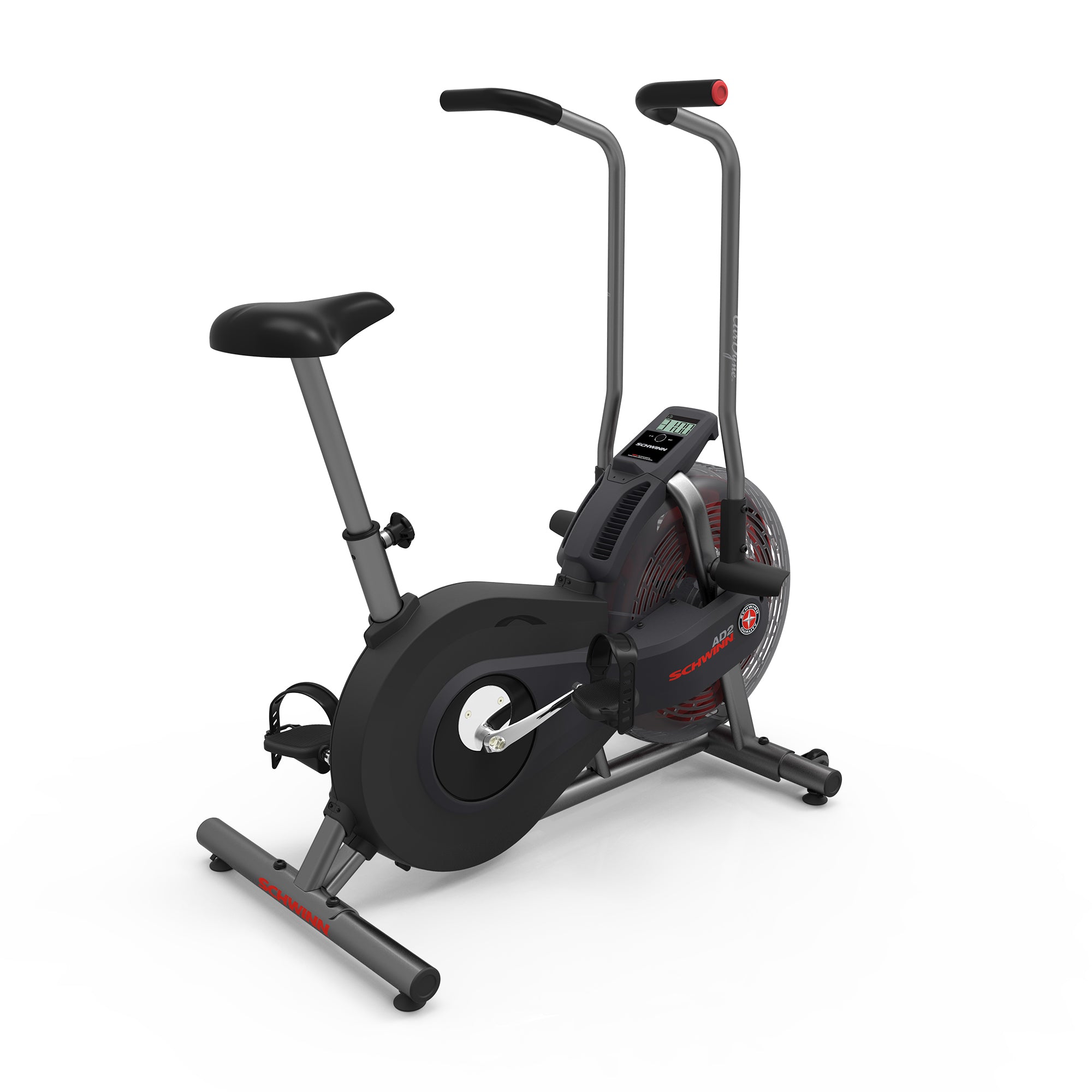 schwinn airdyne stationary bicycle AD7 Exercise Bike Synch linkage system makes for a safer workout while the LCD display offers optimal performance. AirDyne AD2 Schwinn Fitness
