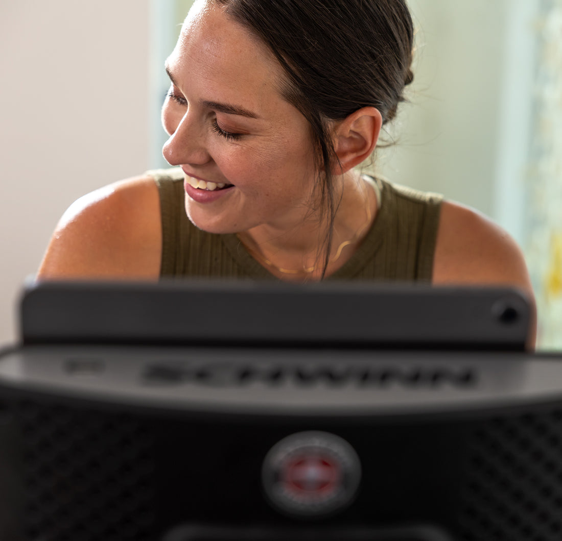 Woman using a laptop with a blurred background