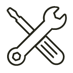 Icon of a wrench and screwdriver crossed over each other on a white background