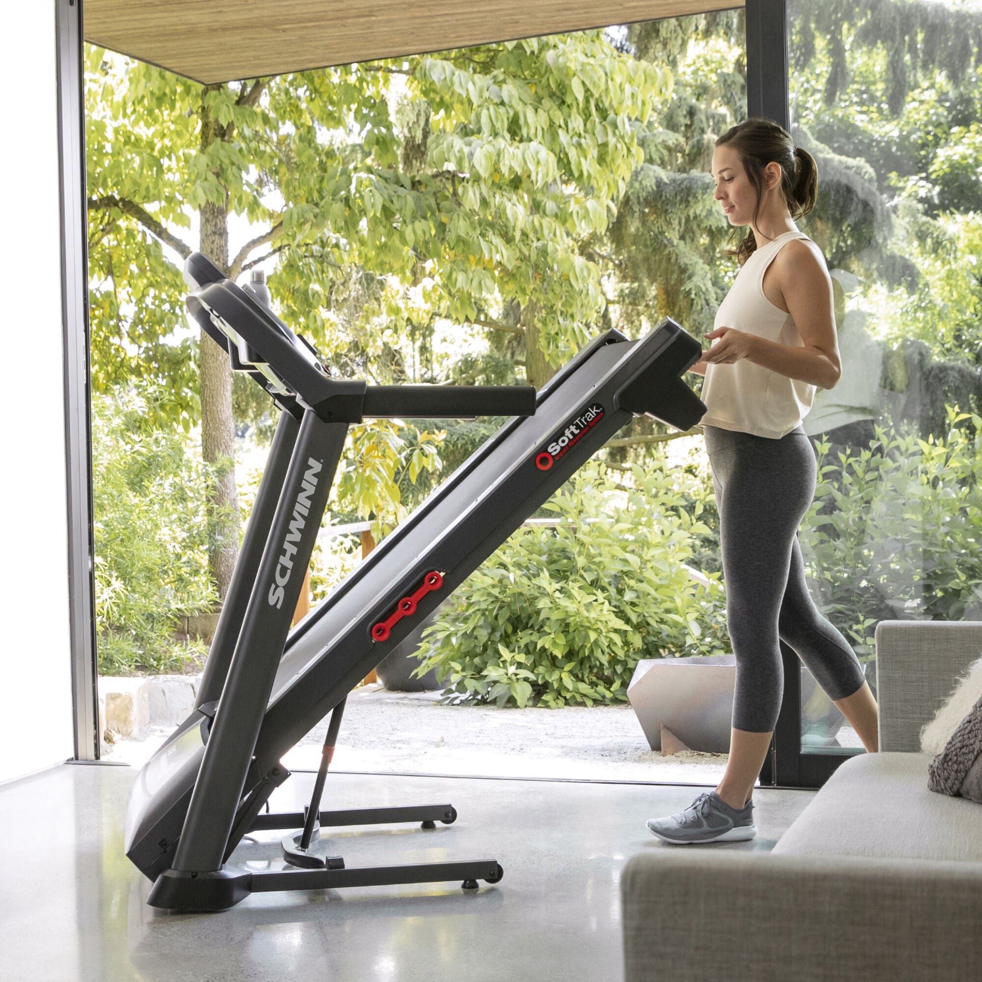 Schwinn Treadmill 810 can be folded for easy storage