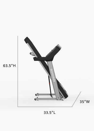 SFT4.1 Treadmill Folded Dimensions - Length 33.5 inches, Width 35 inches, Height 63.5 inches