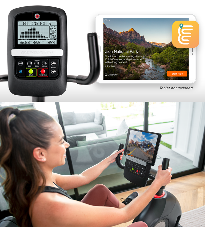 Schwinn 230 Console and Explore the World app on a tablet