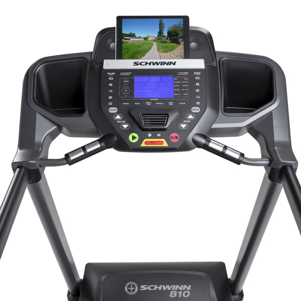 810 Treadmill console shown with tablet