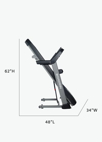 815 Treadmill Folded Dimensions - Length 48 inches, Width 34 inches, Height 62 inches